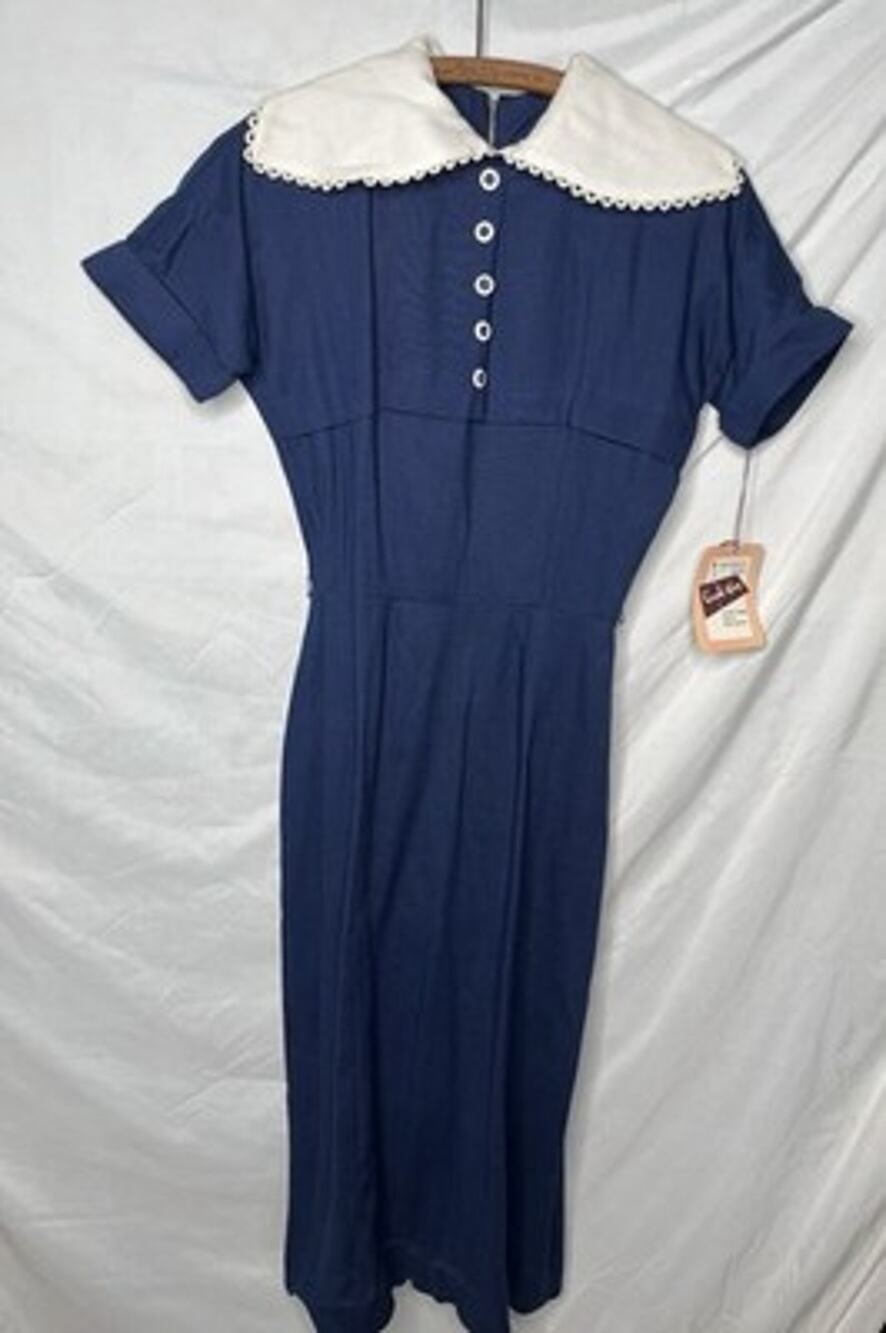 Carole King Navy Blue Day Dress Size XS Juniors Vintage 1940s NEW Unworn Unused
